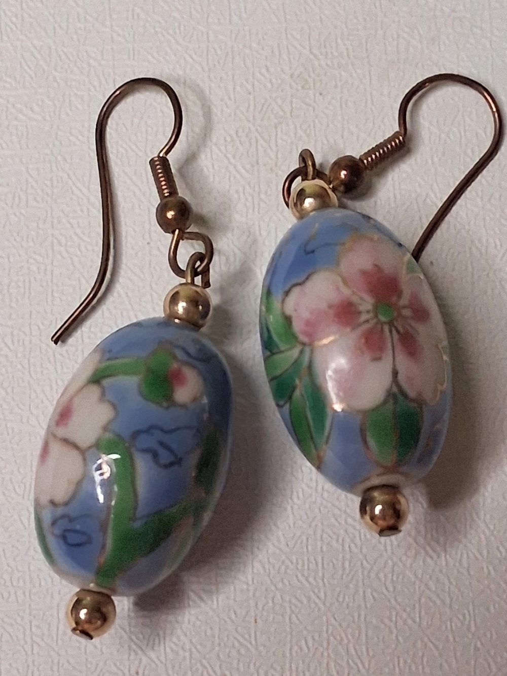 Blue Floral Cloisonné Drop Earrings - Elegant Women’s Jewelry